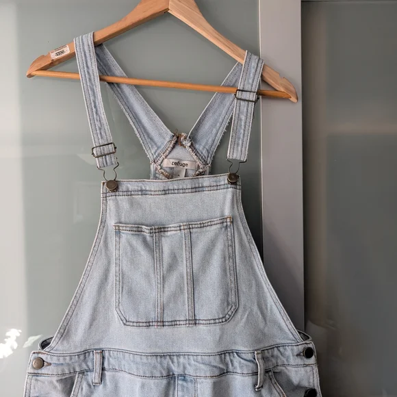 refuge Light Blue Distressed Denim Overalls - XL - Picture 3 of 11